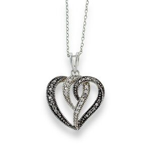 Black White Diamond Accent Heart Swirl Pendant ONLY | Sterling Silver 925